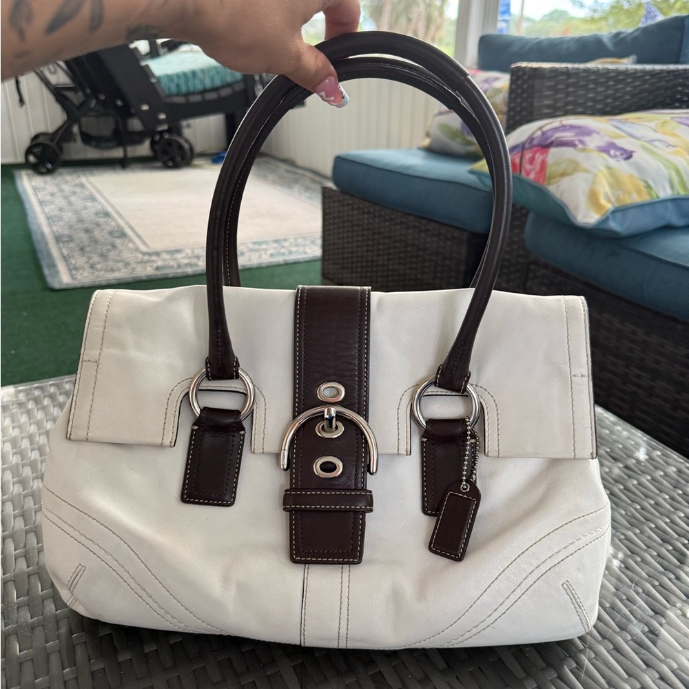 Elegant White and Brown Handbag
